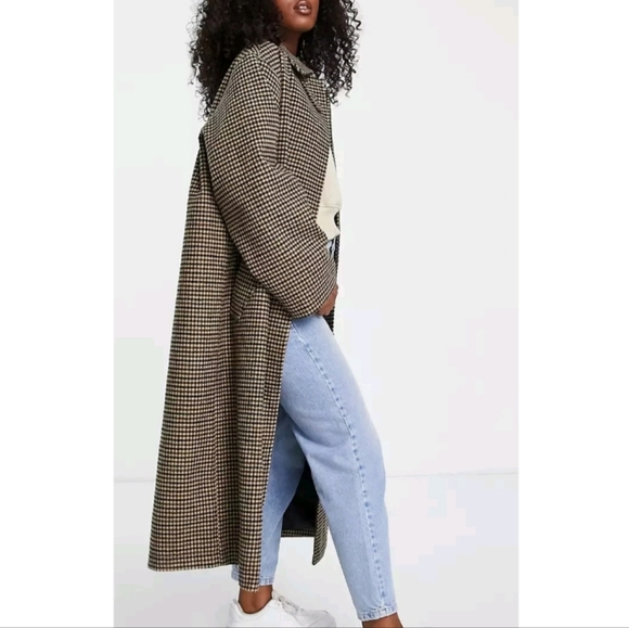 ASOS Brown Wool Smart Checked Boyfriend Coat (Tall) - Picture 4 of 4